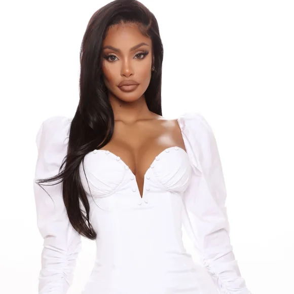 Fashion Nova Must Have Puff Sleeve Mini Dress Size Medium White NWT - Picture 2 of 16